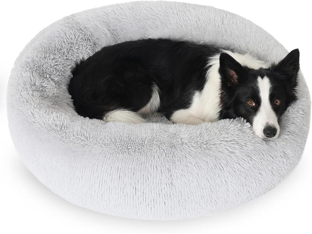 JOLLYVOGUE Dog Bed, Calming Anti-Anxiety Large Dog Bed, Fluffy Donut Cushion for Medium and Large Pets (30")