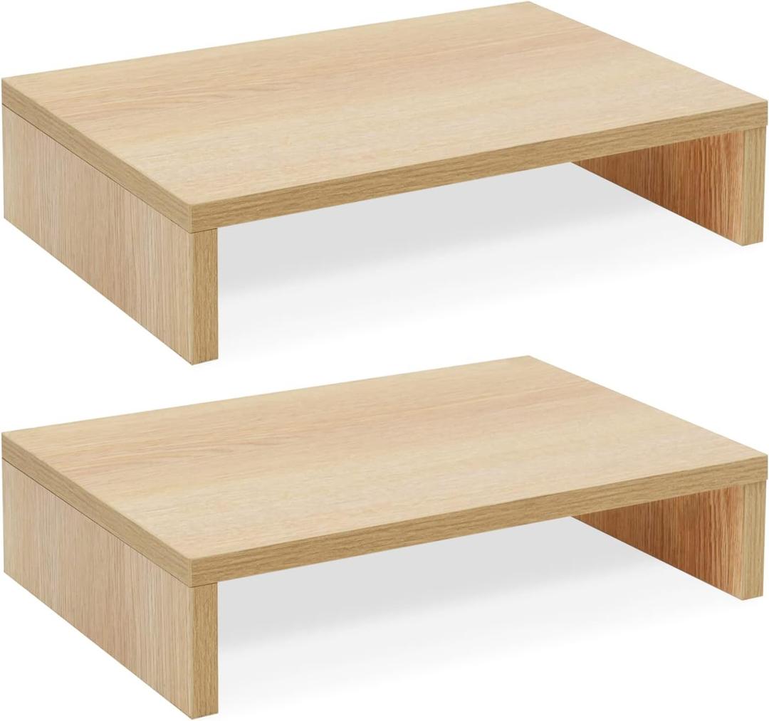 TEAMIX Wood Monitor Stand Riser - 2 Pack Adjustable Dual Monitor Riser for Laptop/PC (Maple)