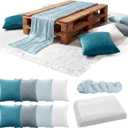 Moukeren 10 Pcs 71''x102'' Extra Large White Outdoor Boho Picnic Blanket with Table Runner 8 Blue Throw Pillow Cover Oversized Washable Portable Beach Blanket for Valentine Picnic Camp Lawn Wedding