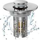 Bathroom Sink Drain Strainer, Pop Up Sink Drain Filter with Removable Stainless Steel Filter Basket Hair Catcher, Sink Drain Strainer, for Us Bathroom Sink Stopper Replacement (1 Pack)
