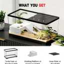 Aquatic Turtle Fish Tank 24" x 10" x 11", 11 Gallon Reptile Terrarium with Basking Platform & Bottom Drainage, PC Material Habitat Enclosure for Juvenile Turtle, Crayfish, Crab, Amphibian
