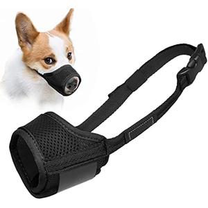 LUCKYPAW Dog Muzzle Anti Biting Barking and Chewing with Comfortable Mesh Soft Fabric and Adjustable Strap, Suitable for Small, Medium and Large Dogs(Black,XS)