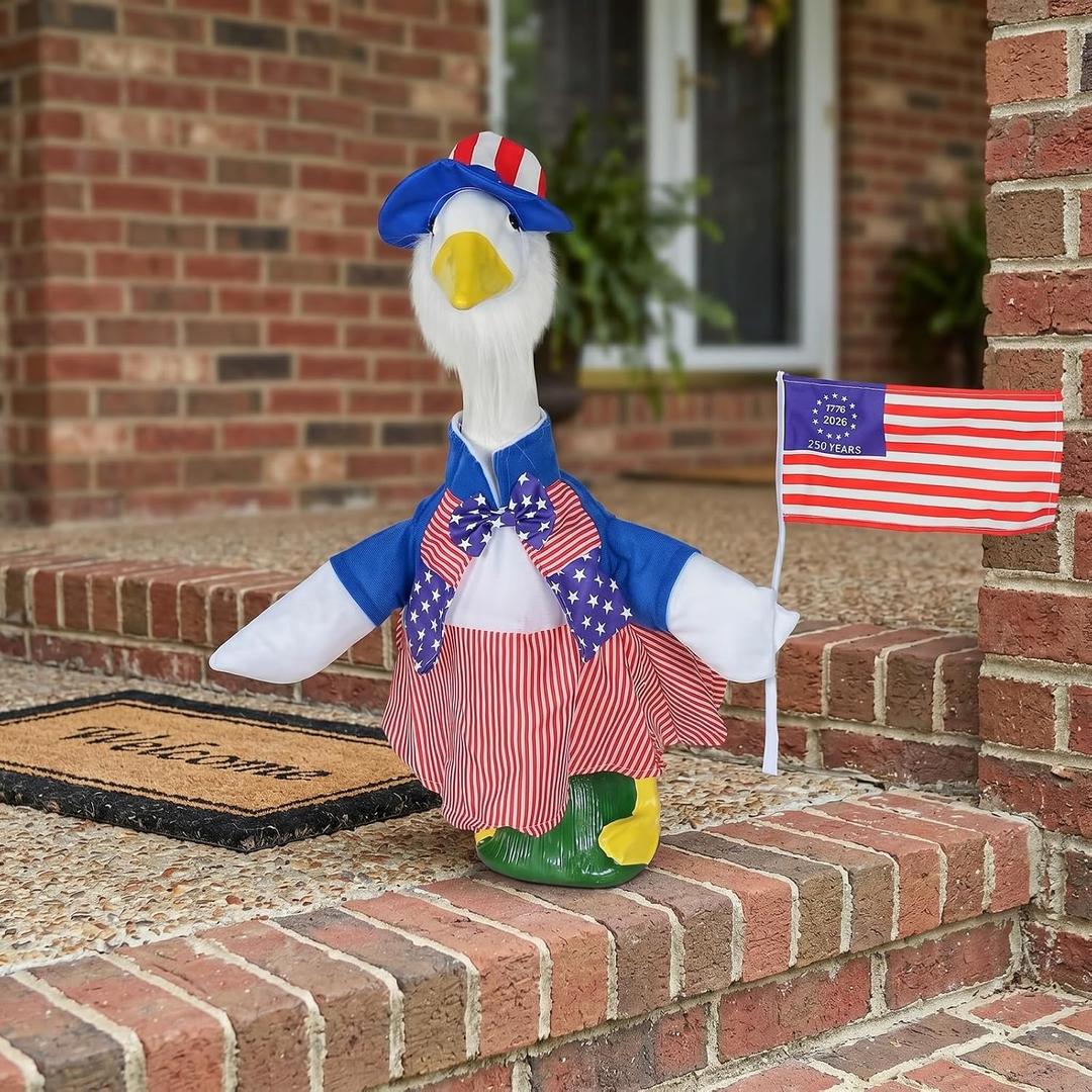 4th of July Porch Goose Outfits Premium Patriotic Costume for 23/19 inch Porch Goose, Celebrating 250 Years America with Exclusive USA 250th Anniversary Flag Design (Classic Blue)