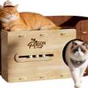 GONPETGP Large Cat Beds for Indoor Cats, Extra Wide Cat House Cave with Scratch Pad Wooden Play Ball, Foldable Felt Kittens Hideaway Condo for Multiple Small Pets