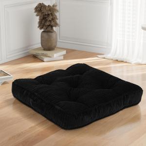 Meditation Floor Cushion, 22x22 Tufted Floor Pillow for Adults, Square Large Meditation Cushion Pillow, Black Corduroy Sitting with Handle, Yoga Seating for Tatami, 1Pack