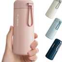 8 oz Water Bottles Made of 304 Stainless Steel, Small Water Bottles Double Wall Vacuum Insulation for Hot&Cold Drinks, Water Bottle Purse with Carry Handle - 100% Leakproof(Pink) (8.5 Ounces)