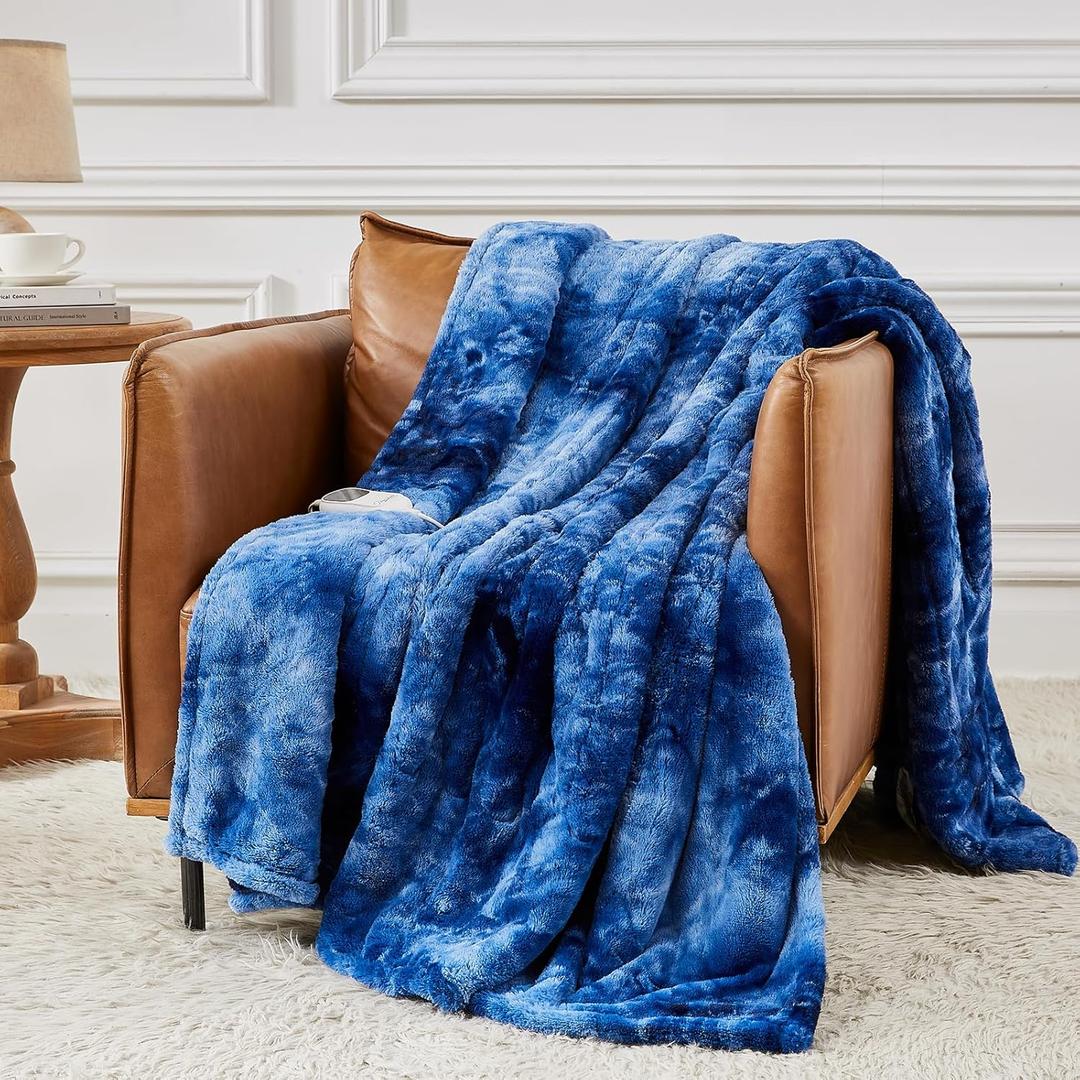 Homemate Heated Blanket Electric Throw - 50"x60" Heating Blanket Throw 1/2/4/6/8 Hours Auto-Off 10 Heat Levels Over-Heat Protection Luxury Faux Fur Sherpa ETL Certification