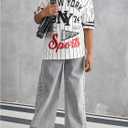 RoseSeek Girl's Jersey Shirts Letter Striped Graphic Tees Crewneck Y2K Tops Football Jersey Streetwear (White)