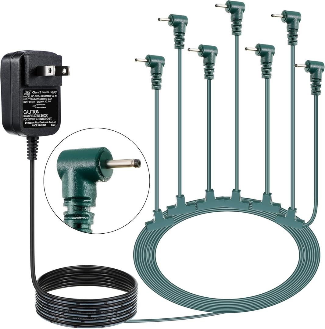 Dreyoo Christmas Ornaments Power Cord with 7 Plug, Compatible with Christmas Ornaments Interactive Ornaments, 5V 10.5W Power Cord Adapter Suitable for 2.5 mm Diameter Power Interface