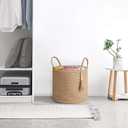 Mkono Woven Storage Basket Decorative Natural Rope Basket Wooden Bead Decoration for Blankets,Toys,Clothes,Shoes,Plant Organizer Bin with Handles Living Room Home Decor, Jute, 16" W 13.8"L