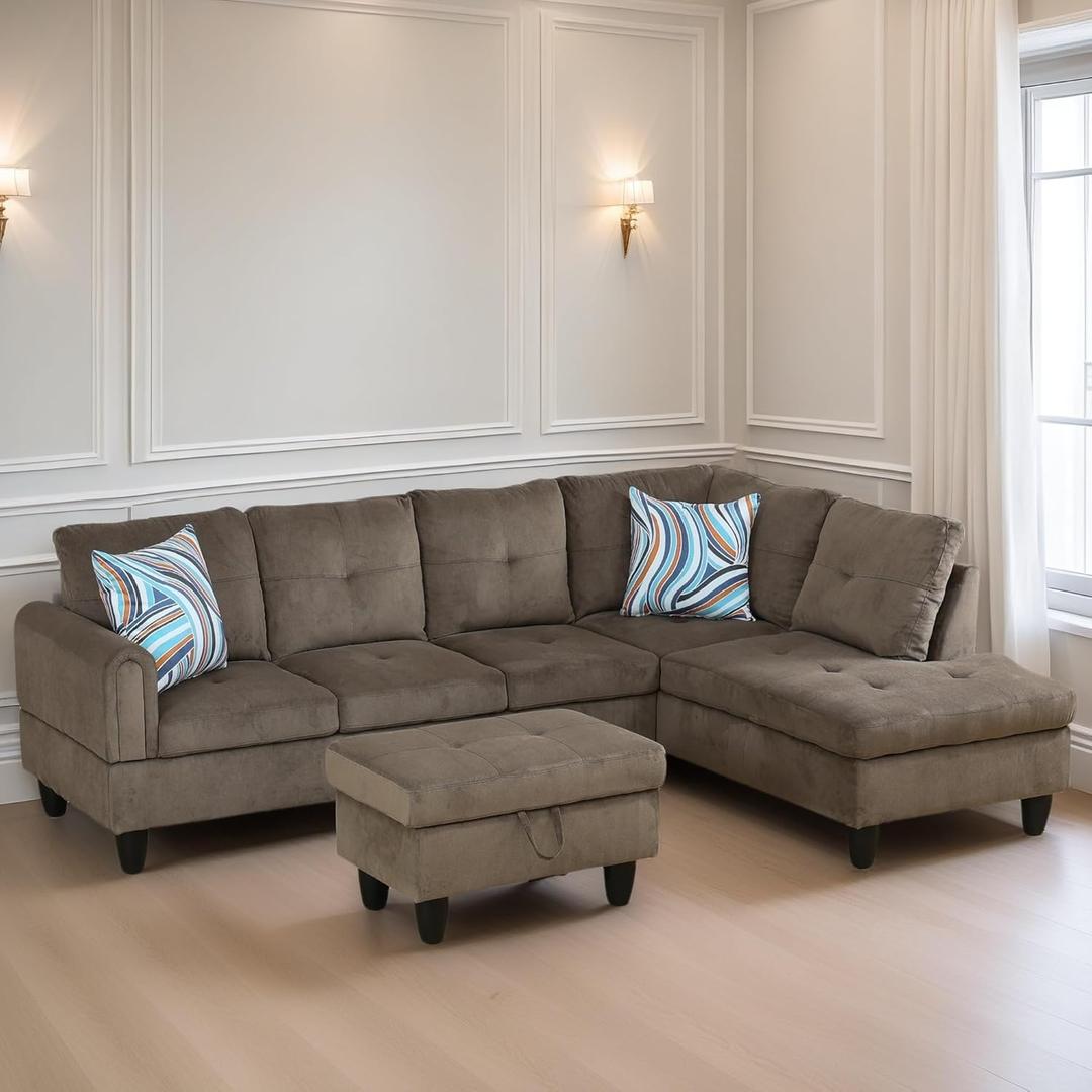 FONTOI L Shaped Sectional Couches for Living Room, Modern Modular Sectional Sofa with Ottoman Storage, Comfy L Shaped Couch with Chaise for Bedroom Apartment Furniture, Brown