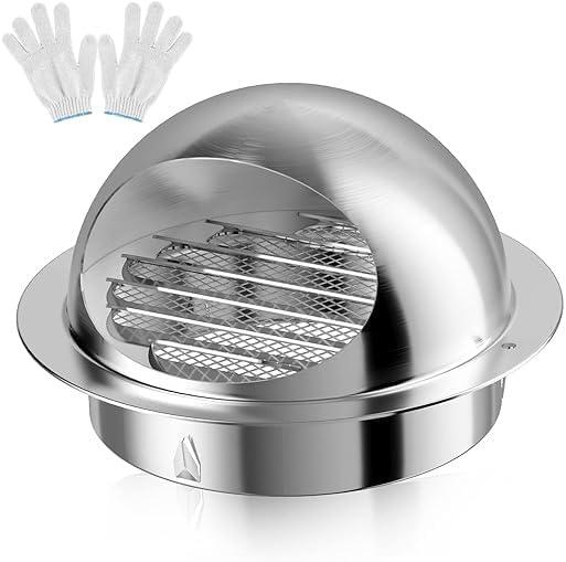 Hon&Guan 4'' Dryer Vent Cover, 304 Stainless Steel EXhaust Vent Ventilation Grill Hood for HVAC System-with A Pair of Gloves
