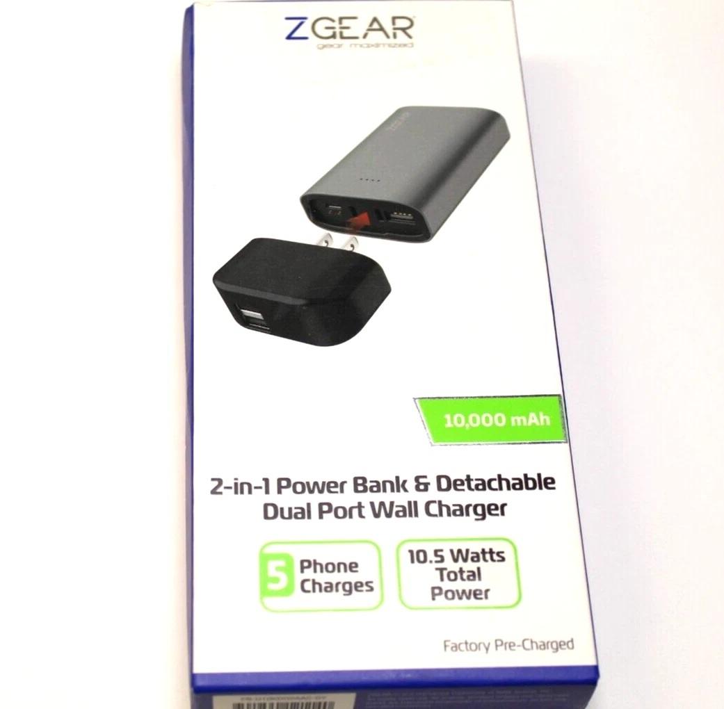 ZGear 2-in-1 Power Bank with a Detachable Dual Port Wall Charger