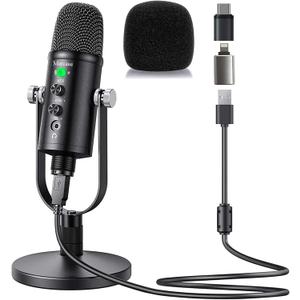 Mercase USB Condenser Microphone for PC, Mac, Phones, PS4/PS5 Plug & Play Studio Mic with Mute Button & Noise Reduction for Recording, Streaming, Podcasting, Gaming, Zoom, TikTok, YouTube, Black