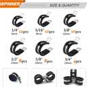 ISPINNER 52pcs Cable Clamps Assortment Kit, 304 Stainless Steel Rubber Cushion Pipe Clamps in 6 Sizes 1/4" 5/16" 3/8" 1/2" 5/8" 3/4"