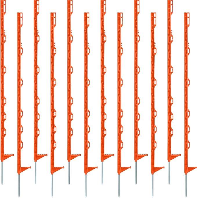 Sintuff 50 Pack Electric Fence Posts, 40 Inch Plastic Step in Heavy Duty Sturdy Fence Posts for Farm Garden Yard Temporary Outdoor Wire Fencing(Orange)