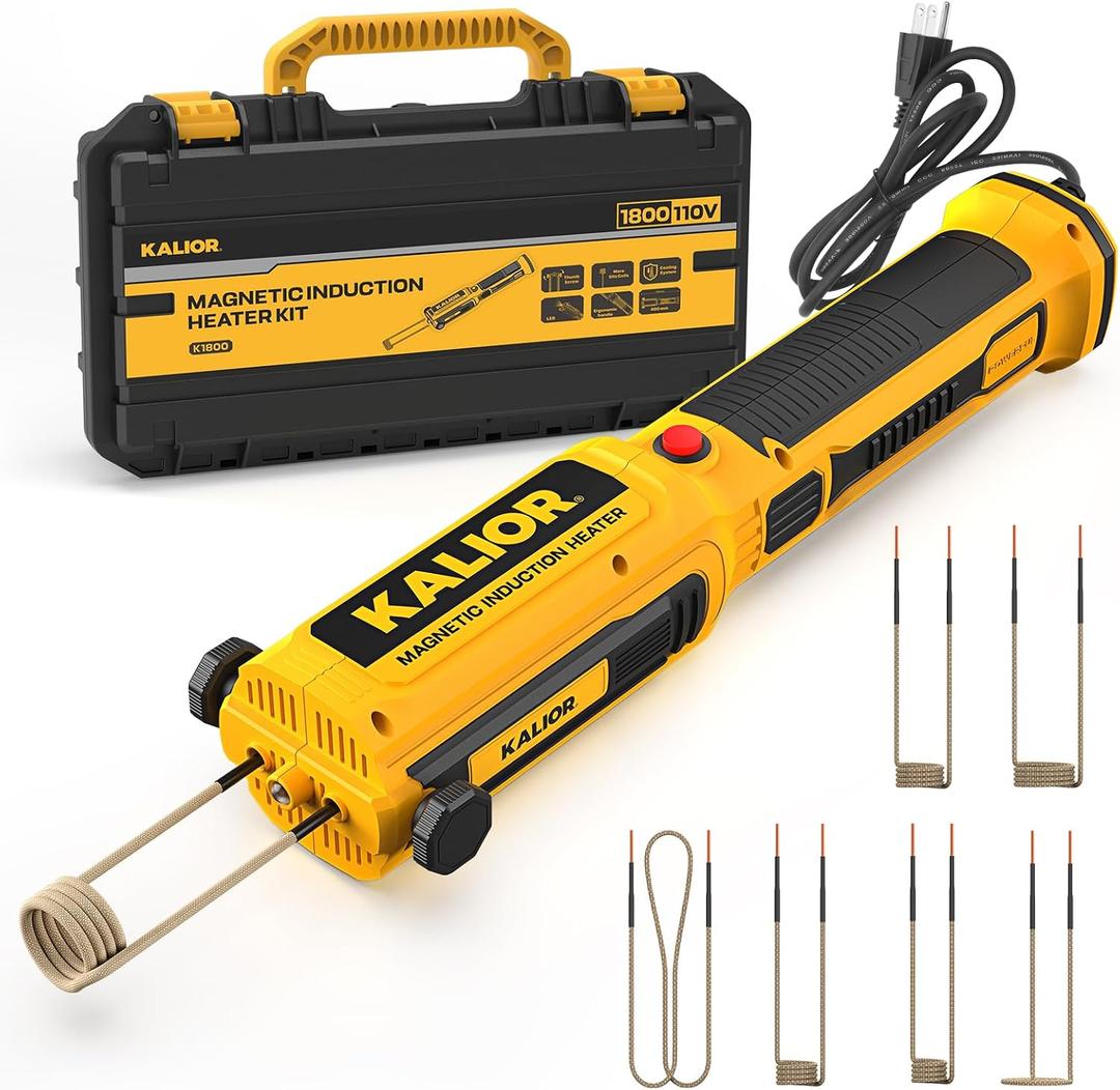 Magnetic Induction Heater 1800W, 110V High Power Handheld Tool with 6 Coils & Toolbox for Bolt & Rusty Screw Removal, Automotive Mechanical Repair, for DIY & Professionals,Yellow