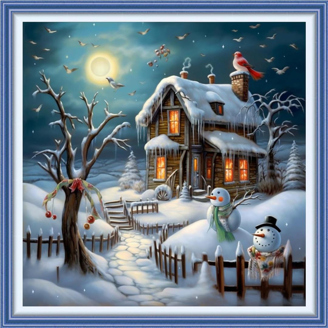Findvoor Stamped Cross Stitch Kits for Beginners Full Range of Cross Stitching Embroidery Pattern for Adults, 11CT DIY Needlepoint Embroidery Starter Kits-Snow Scenery 17.7x17.7 inch (Crafts 02)