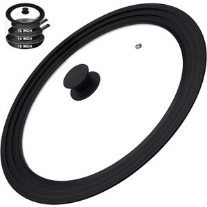 15 Inch Universal Pan Lid, Heat Resistant Frying Pan Lid, Silicone & Tempered Glass Lid for 13-15 Inch Pots and Pans