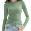 C202 Womens Long Sleeve Tops Crew Neck Double Lined Tight T Shirts Going Out Top Trendy 2024 Fall Fashion, Talc Small (Green, S)
