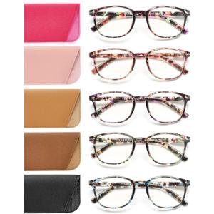 5 Pack Reading Glasses For Women, Blue Light Blocking Computer Reader Spring Hinge Eyeglasses
