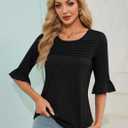 Women's 3/4 Length Sleeve Shirt Ladies Tops and Blouses Round Neck Casual Shirts Dressy Blouses Plus Size Summer Tshirts (Black, M)
