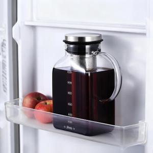 Bincoo Cold Brew Coffee Maker 40oz, Iced Coffee & Tea Brewer with 600-Mesh Fine Filter for Low Acid Smooth Taste, Square Glass Pitcher Fits Fridge Door, Dishwasher Safe Carafe