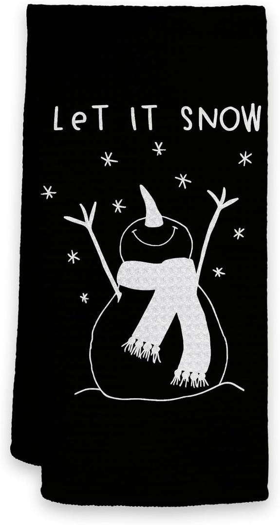 HIWX Christmas Let It Snow Snowman Decorative Kitchen Towels and Dish Towels, Xmas Christmas Snowflakes Snowman Farmhouse Hand Towels Tea Towel for Bathroom Kitchen Decor 1624 Inches (Black)
