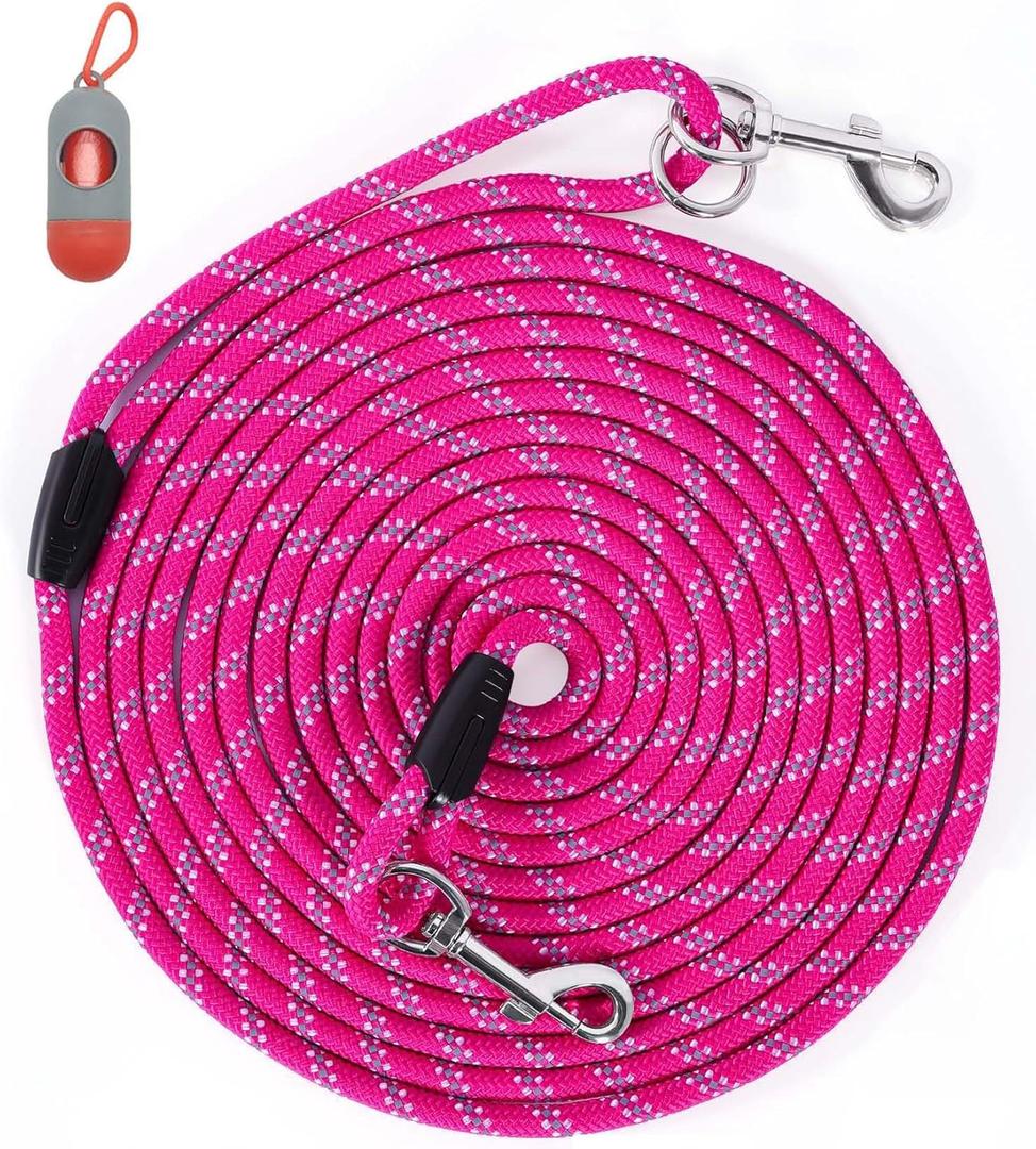 Long Dog Leash for Dog Training 30FT, Heavy Duty Dog Lead for Large Medium Small Dogs Outside Walking, Playing, Camping, or Yard,Hot Pink