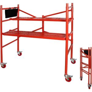 LEADALLWAY Scaffolding Platform 4 Foot High Mobile Baker Scaffolding 770 LBS Capacity with Locking Wheels and Tool Bag, Red