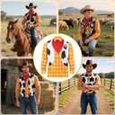 Cowboy Costume for Men with Yellow Plaid Button Down Shirt Men Cowboy Vest Cow Print Vest Halloween Western Outfit (XXL)