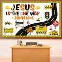 2 x Christian Construction VBS Bulletin Board Set Construction Sunday School Decors Classroom Religious Jesus Road Signs Cutouts for Back to School Motivational Scripture Supplies VBS Decor