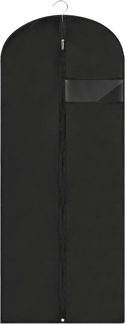 Dress Bags for Gowns Long, 60'' Garment Bags for Hanging Clothes, Suit Bag Cover for Storage and Travel (Black) (60''- 1 Pack)