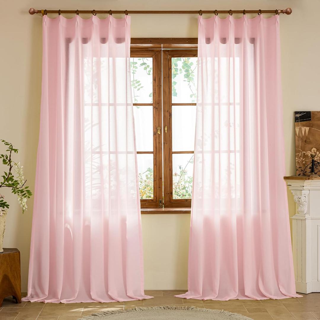 Pinch Pleated Sheer Curtains 96 Inch Length 2 Panels Set, Semi Voile Sheer Curtains for Bedroom Living Room Pinch Pleated Soft Touch Light Filtering Drapes(Deser flomor, 42 W x 96 L, 2 Panels)