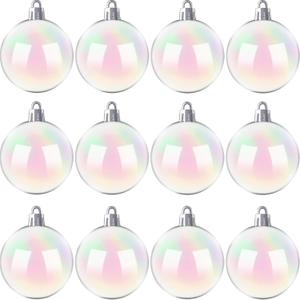 12 PCS Christmas Iridescent Ornaments,3.14 Inch Plastic Clear Bubble Hanging Ornaments Balls,Christmas Rainbow Ball for Xmas Tree,Party,Wedding,Home Decor