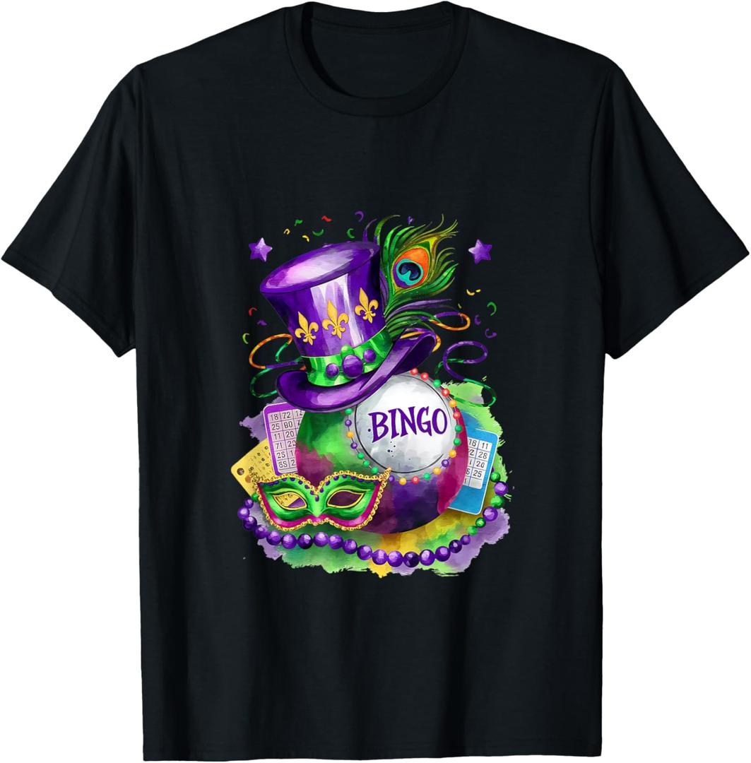 Mardi Gras And Bingo Perfect Mix Costume Festival T-Shirt (Small, Black)