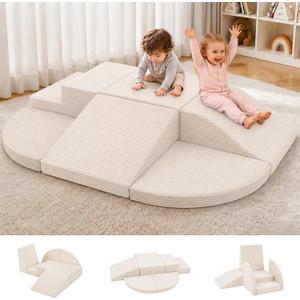 6-Piece Kids Climbing Foam Blocks, Baby Foam Climbing Blocks, Corduroy Non-Slip Surface, Soft Toddler Play Equipment for Active Climbing & Building, Indoor Gross Motor Skill Development, Cream