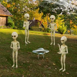 Gerrii 5 Pieces Halloween Yard Sign Full Body Large Alien Outdoor UFO Scary Decorations for Halloween Party