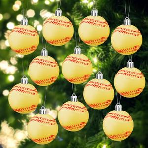Leitee 12 Pcs Christmas Plastic Softball 2.36 Inch Xmas Tree Ornaments with Hanging Loop Sports Theme Decorative Hanging Ornaments for Holiday Party Christmas Tree Home