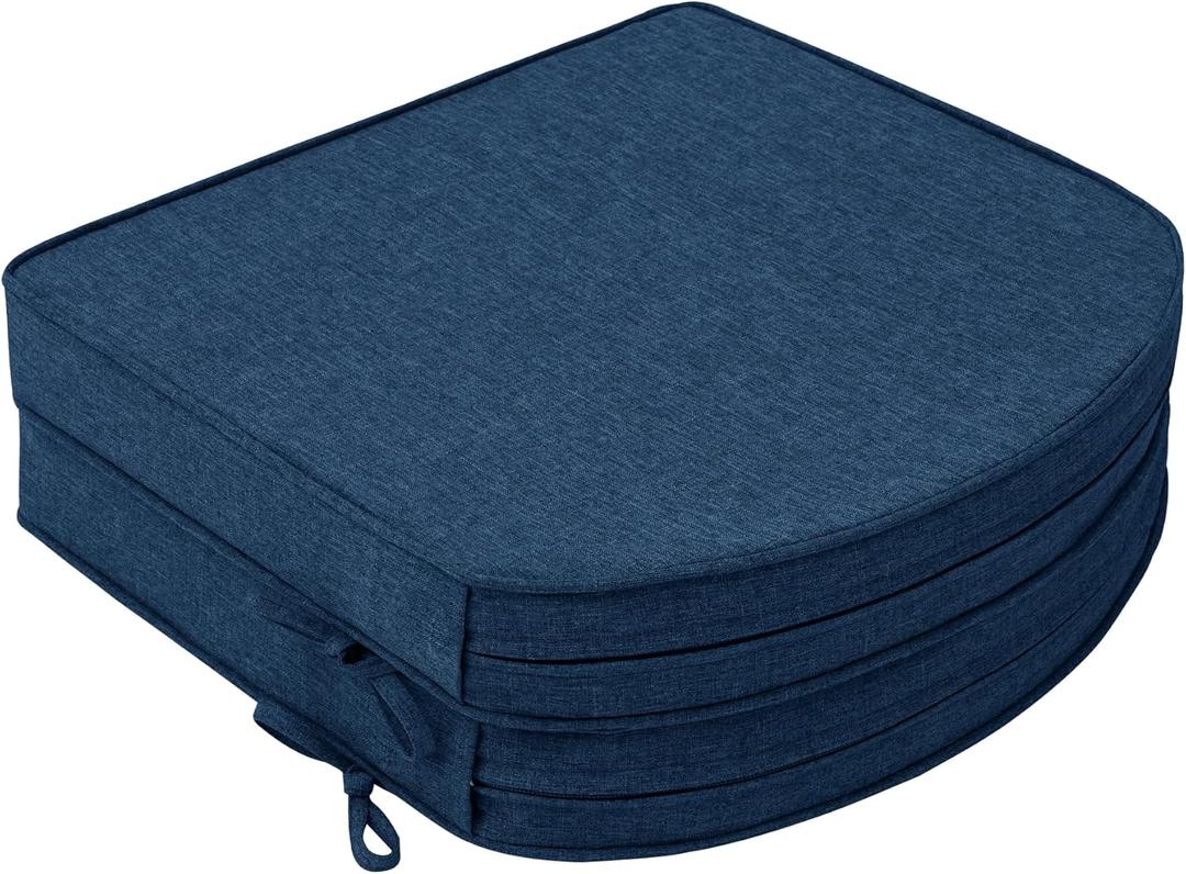 Outdoor Chair Cushions, Fade-Resistant & Water-Resistant, D Shaped Patio Furniture Seat Chair Pads Replacement with Ties, Non-Slip Bottom, Removable Cover, Set of 2, 17 x 16 Inch, Navy Blue
