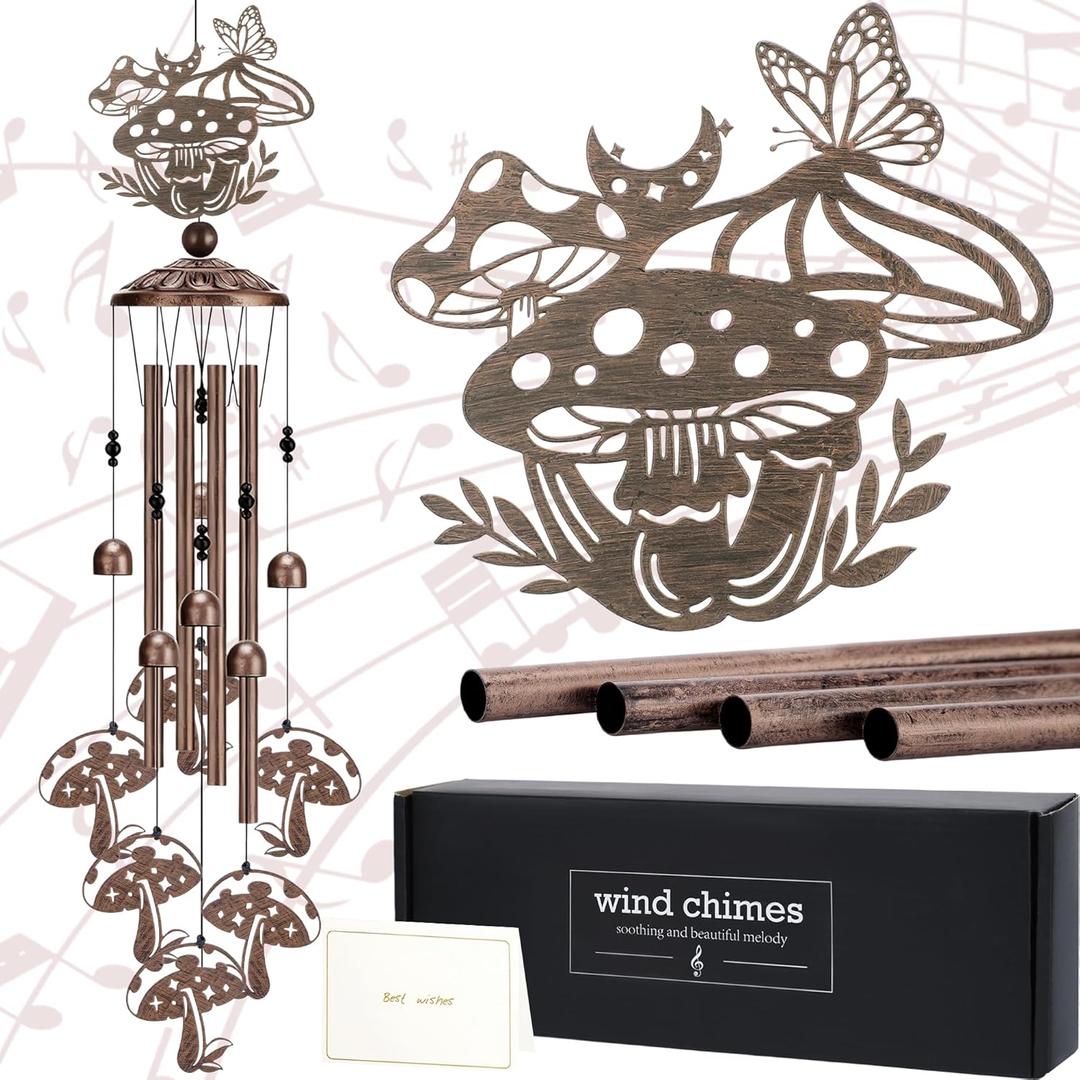 Mushroom Wind Chimes Outdoor - Metal Waterproof Windchime Indoor Outside Decor for Garden Yard Patio Balcony Christmas New Year Hanging Decoration Birthday Gift for Women Mom Grandma Wife