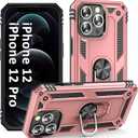 i Phone 12 Pro Case, for iPhone 12 Pro and iPhone 12 Case,with Kickstand Ring,Adjustable Stand,Military Grade,Heavy Duty Protection,Shockproof,Anti-Fingerprint,Support Magnet Car Mount,Rose Gold