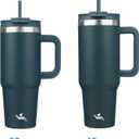 Konokyo 40 oz Tumbler with Handle and 2 Straws,2 in 1 Lid Insulated Water Bottle Stainless Steel Travel Coffee Mug,Navy blue