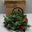 Minetom 24-Inch Pre-Lit Christmas Wreath 24-Inch, Christmas Door Decorations Wreath with 50LED Warm Lights, Christmas Balls, Pine Needles, and Red Berries for Front Door Wall Windows, Green & Gold