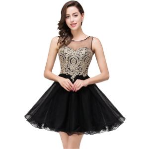 MisShow 2024 Women's Cocktail Dresses Crystals Applique Short Prom Homecoming Dresses (Large, Black)