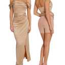 Popilush Womens Shapewear Maxi Dress Multi Way Wear Off The Shoulder Bodycon Long Cocktail Formal Dresses L