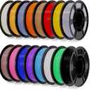 PLA+3D Printer Filament 1.75mm Bundle, Individually Vacuum Packed, Multicolor Dimensional Accuracy +/- 0.02mm, 0.25kg per Spool, 16 Pack, 4kg Total