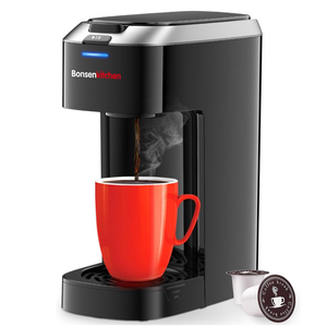 Bonsenkitchen Single Serve Coffee Maker K Cup Pod with 614oz Brew Size 3 Min Fast Brewing Machine with Strength Control, BPAfree Materials, Fits 6.6" Travel Mugs, Silver, Upgrade