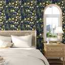 Birds Wallpaper Peel and Stick, Floral Botanical Contact Paper 17.5" x 393.7", Trees Friuts Flowers Wall Mural Removable Self Adhesive Waterproof for Room Shelves Cabinet Drawer (Blue, Yellow, Green)