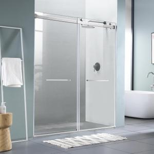 56"-60" W x 75" H Frameless Shower Doors, Double Sliding Shower Glass Door with 5/16" (8mm) Clear Tempered Glass with Pull Handle for Bathroom, Stainless Steel, Brushed Nickel